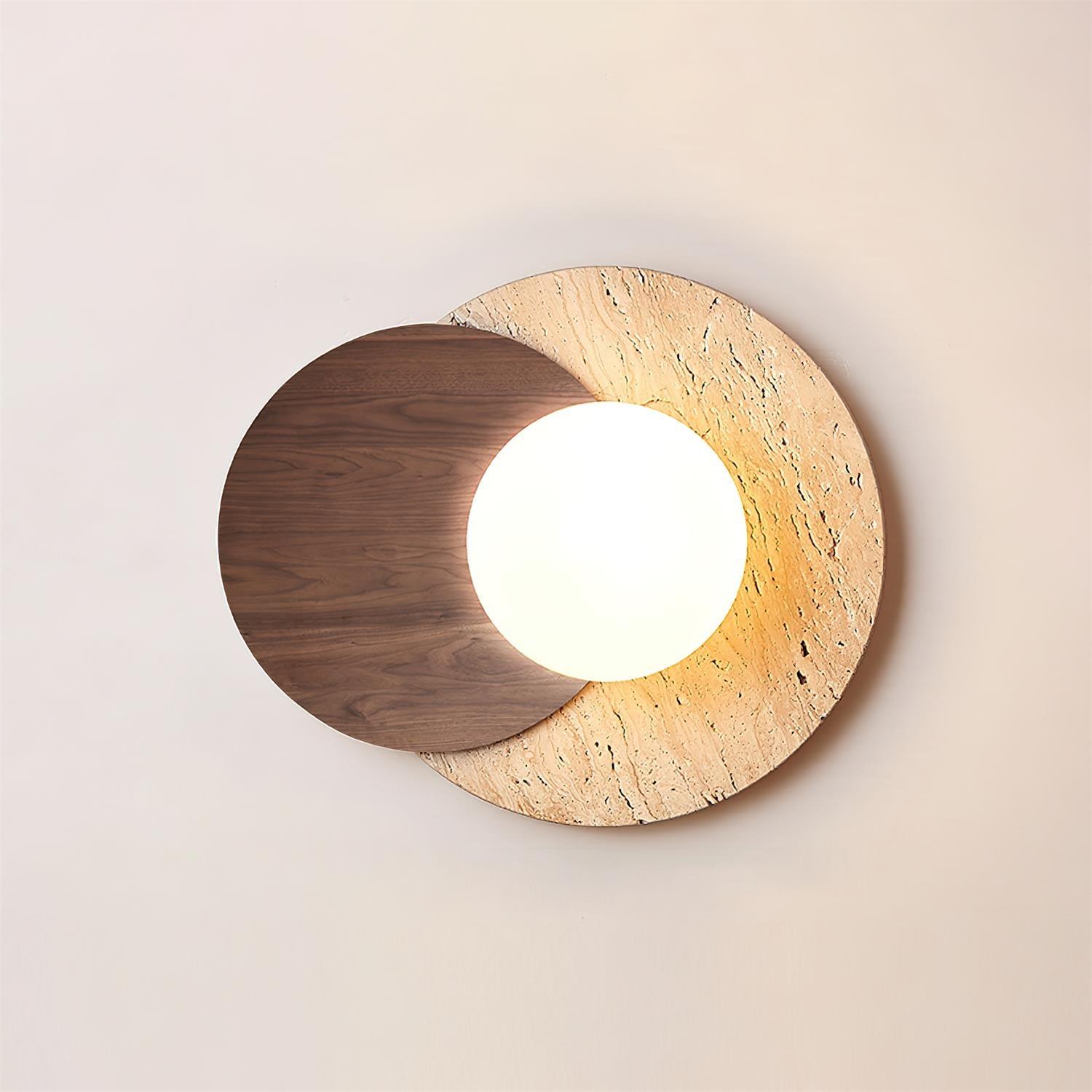 Virelli Applique Murale Disques Superposés en Travertin Bois de Noyer Scandinave - Neutralighting
