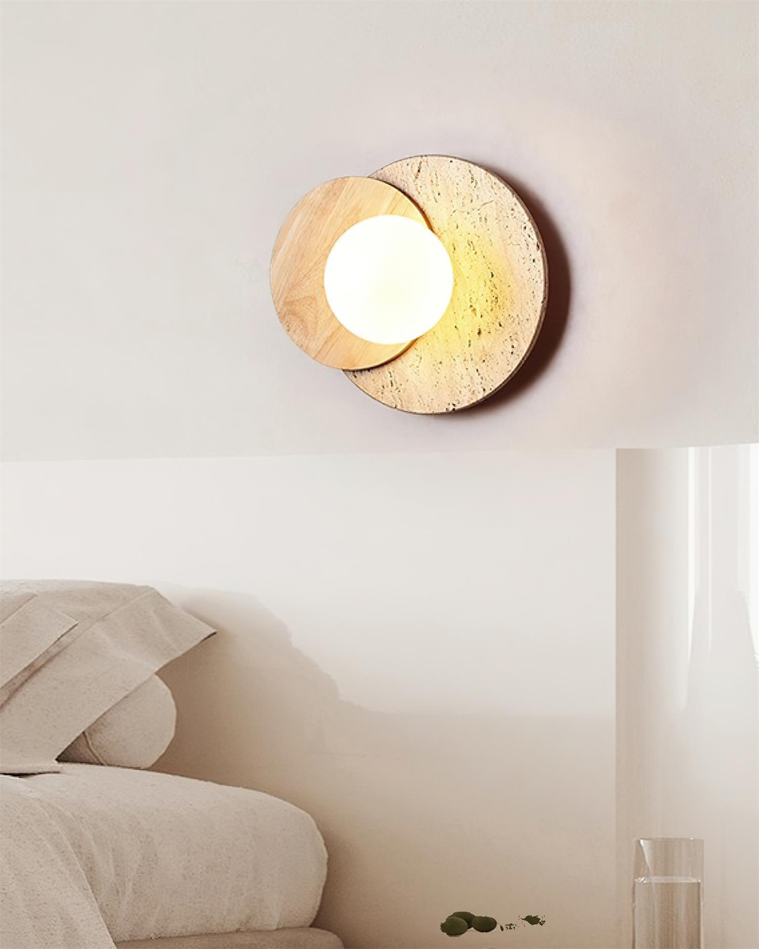 Virelli Applique Murale Disques Superposés en Travertin Bois de Noyer Scandinave - Neutralighting