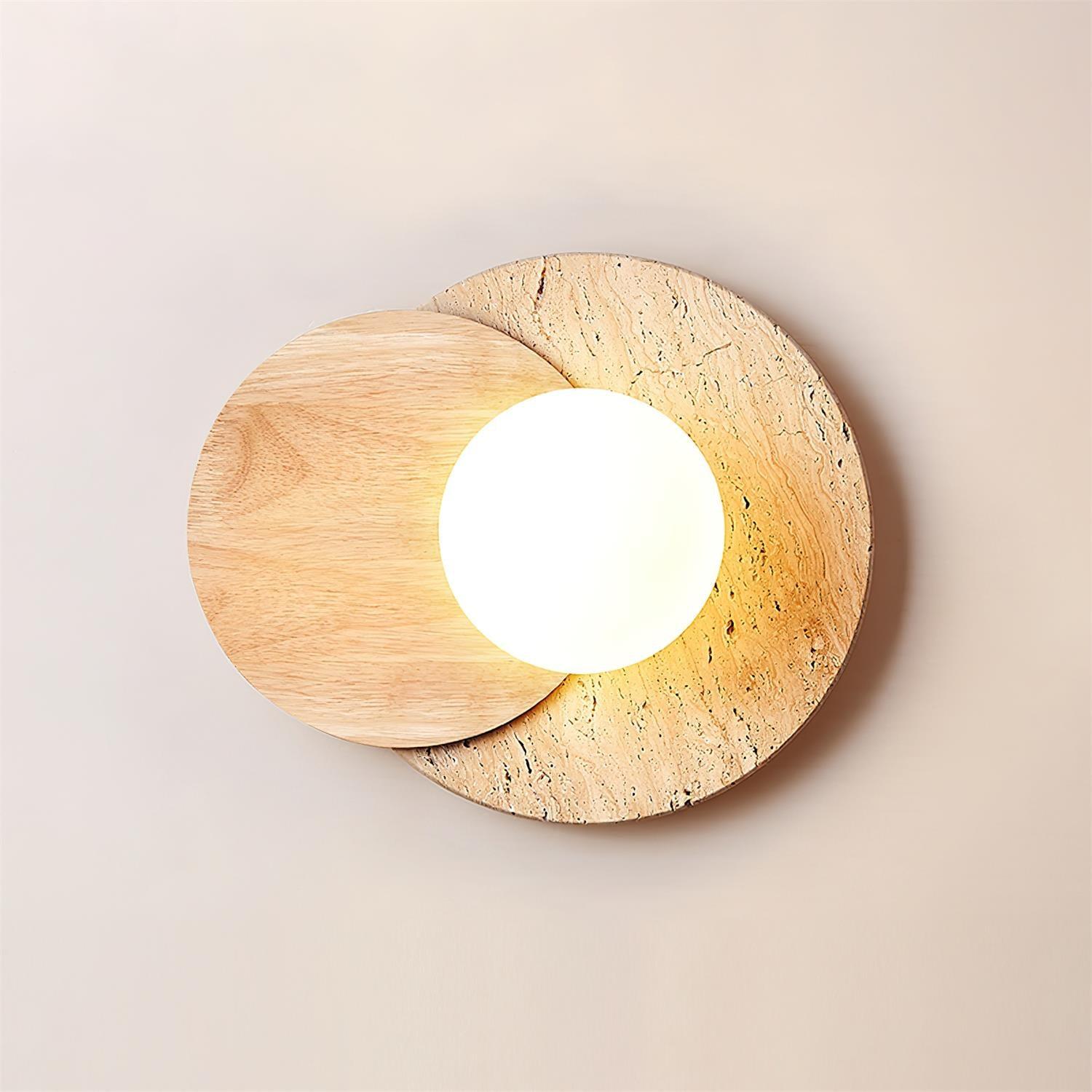 Virelli Applique Murale Disques Superposés en Travertin Bois de Noyer Scandinave - Neutralighting