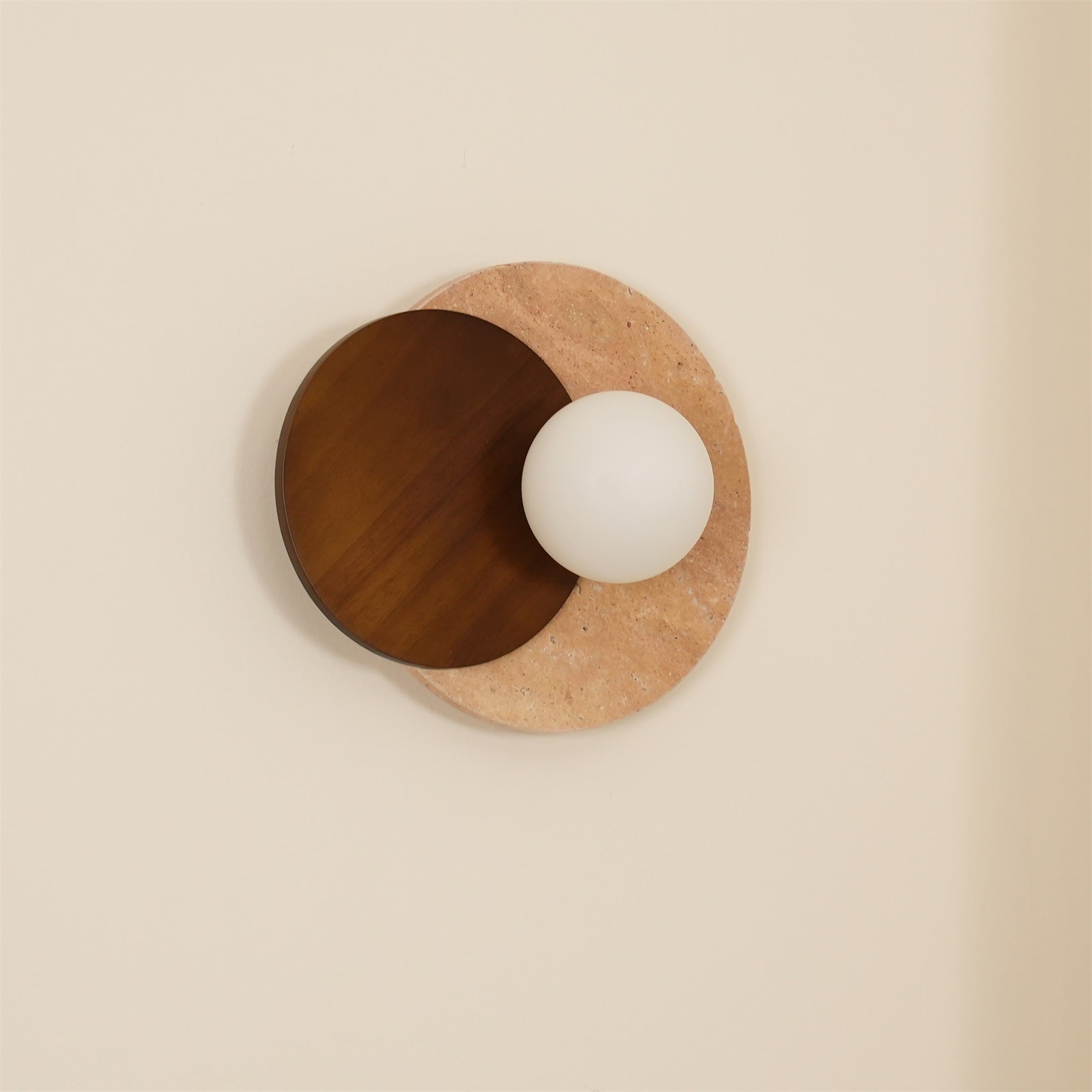 Virelli Applique Murale Disques Superposés en Travertin Bois de Noyer Scandinave - Neutralighting