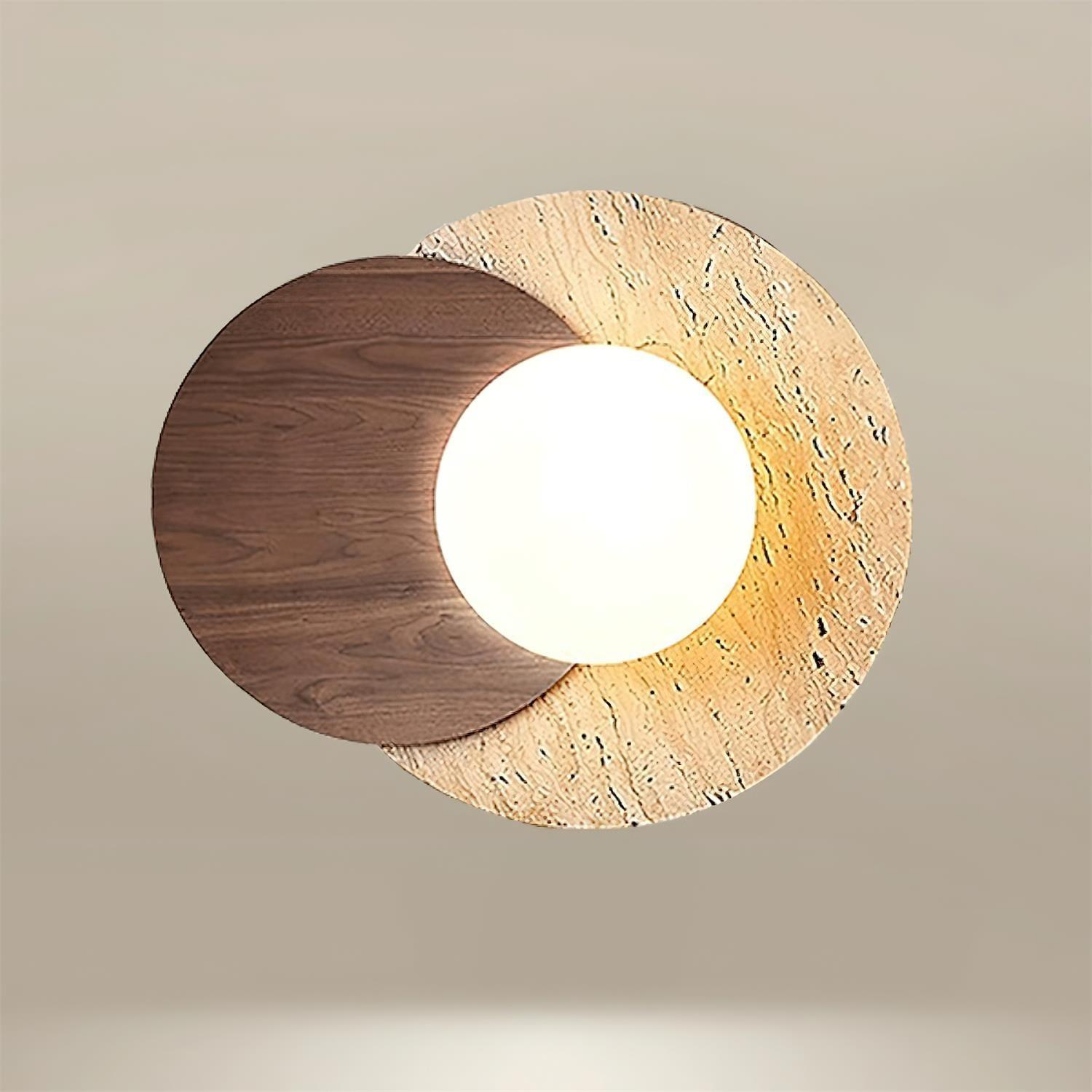 Virelli Applique Murale Disques Superposés en Travertin Bois de Noyer Scandinave - Neutralighting