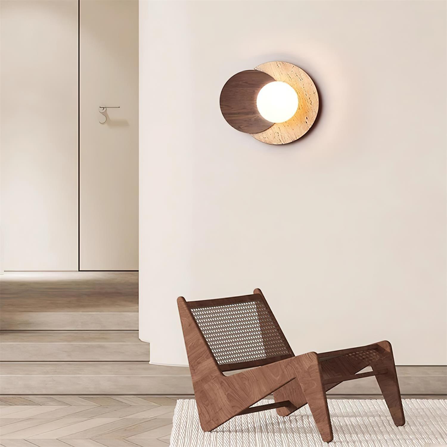 Virelli Applique Murale Disques Superposés en Travertin Bois de Noyer Scandinave - Neutralighting