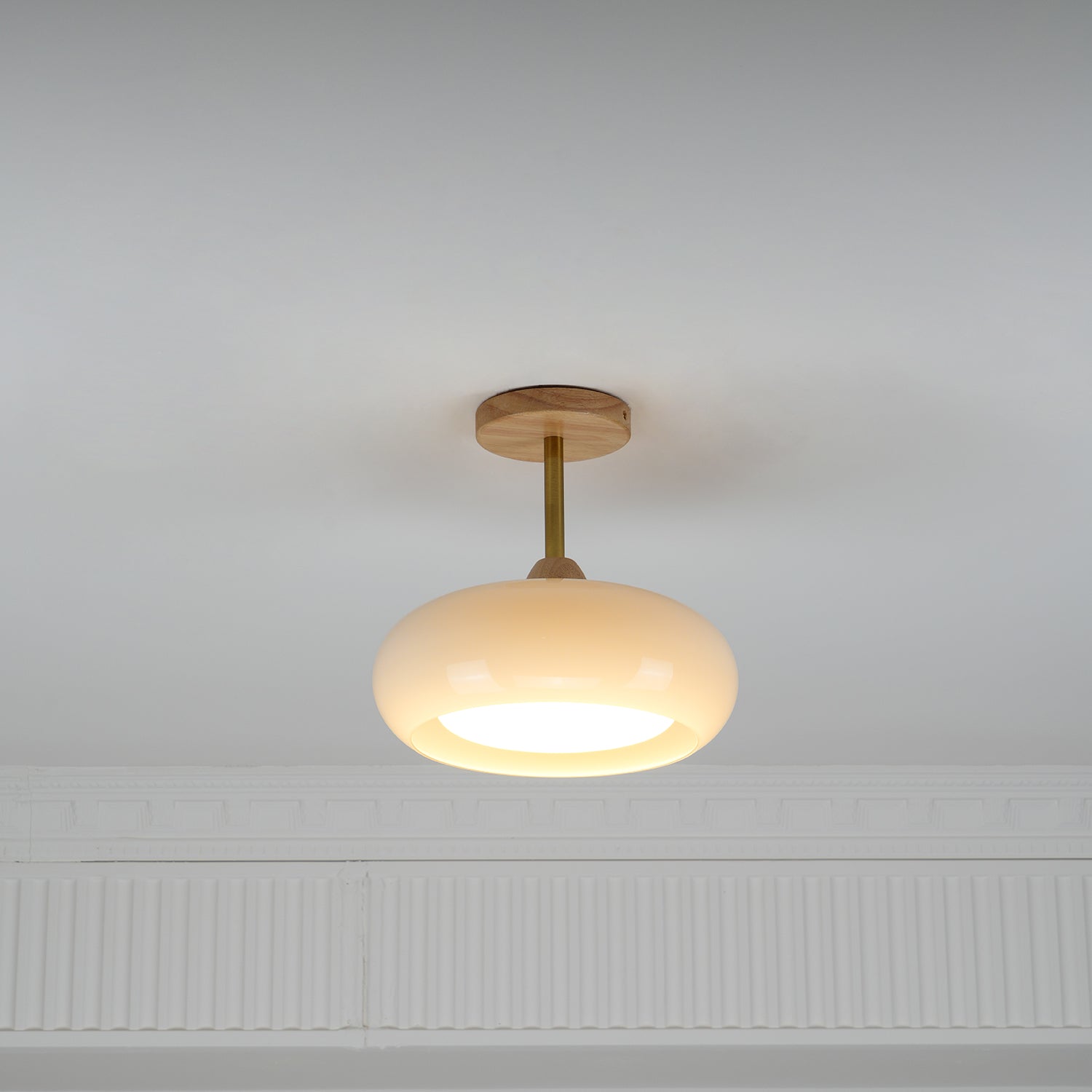 Solara Ceiling Lamp Glass and Wood Color Shade - Letslighting