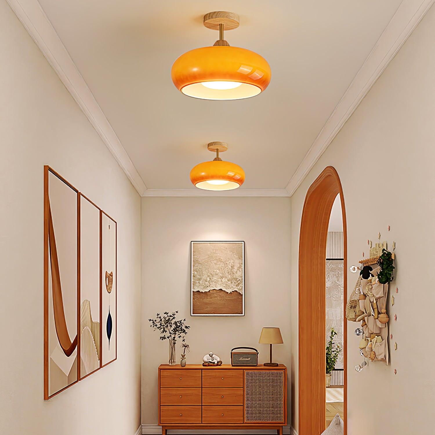 Solara Ceiling Lamp Glass and Wood Color Shade - Letslighting
