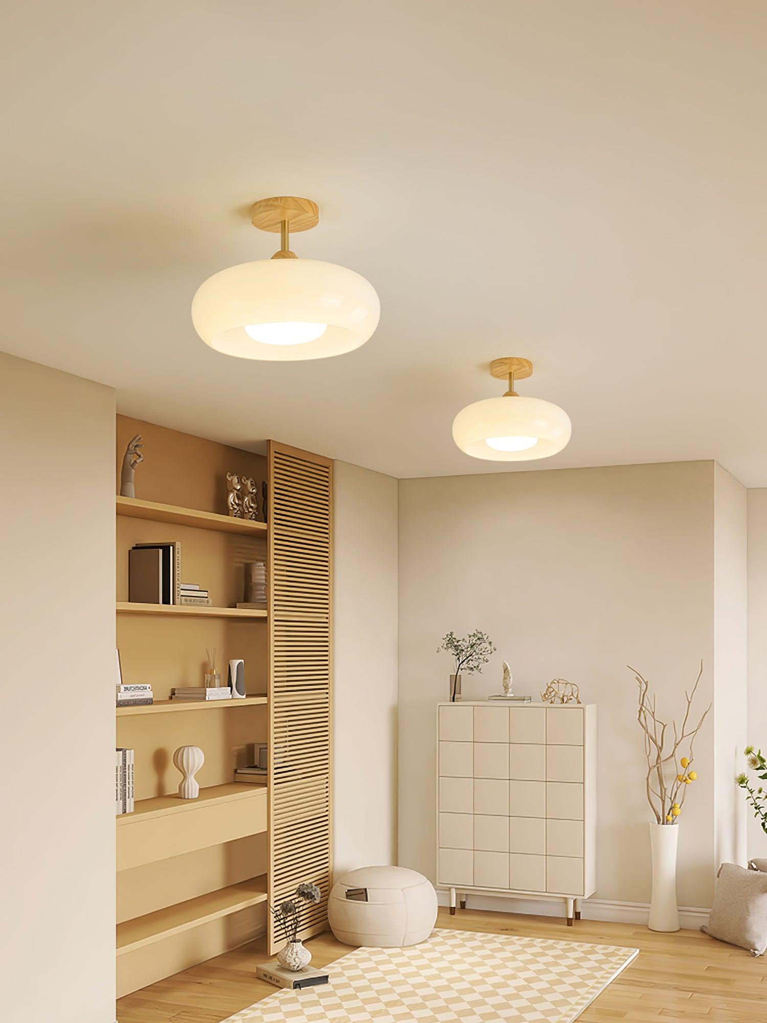 Solara Ceiling Lamp Glass and Wood Color Shade - Letslighting