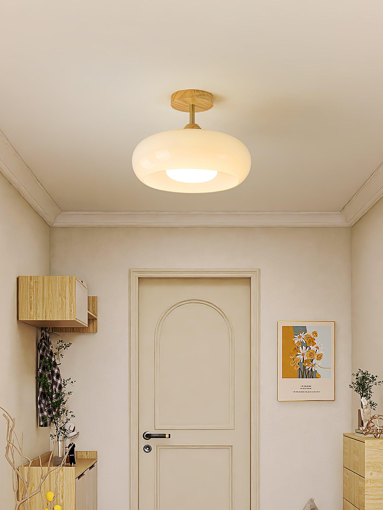 Solara Ceiling Lamp Glass and Wood Color Shade - Letslighting