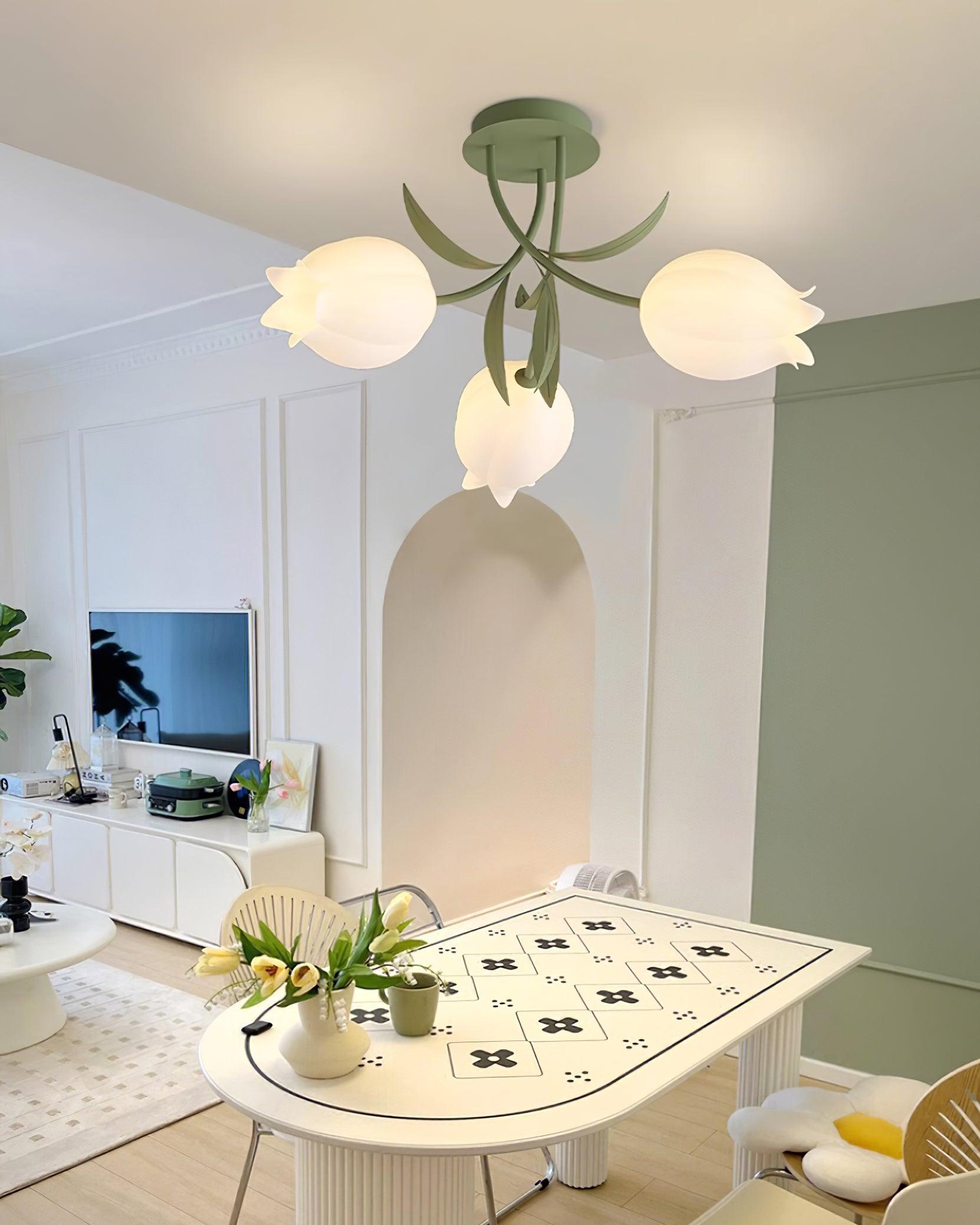 Lustra Ceiling Light Lily Flower Blossom Green Base - Letslighting