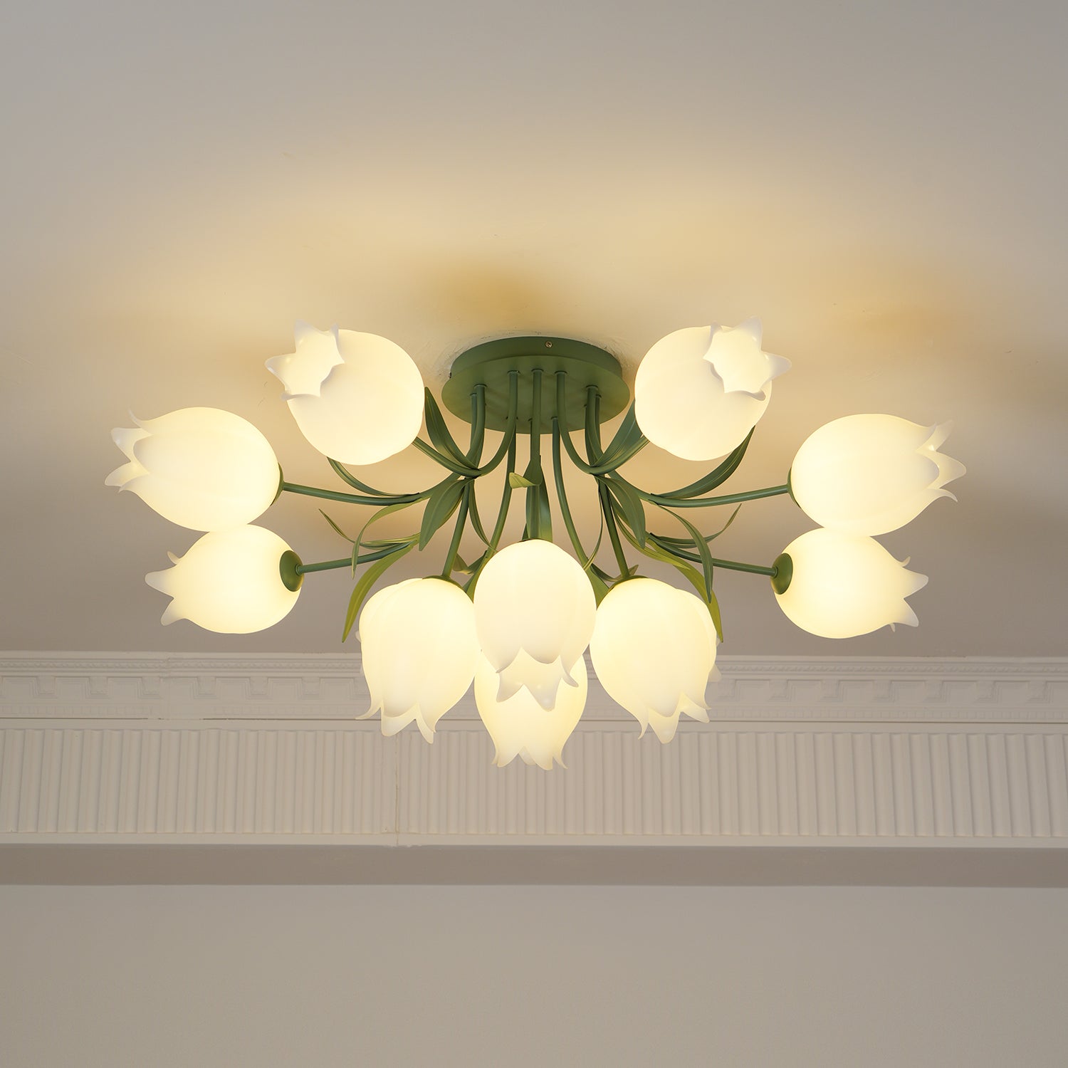 Lustra Ceiling Light Lily Flower Blossom Green Base - Letslighting