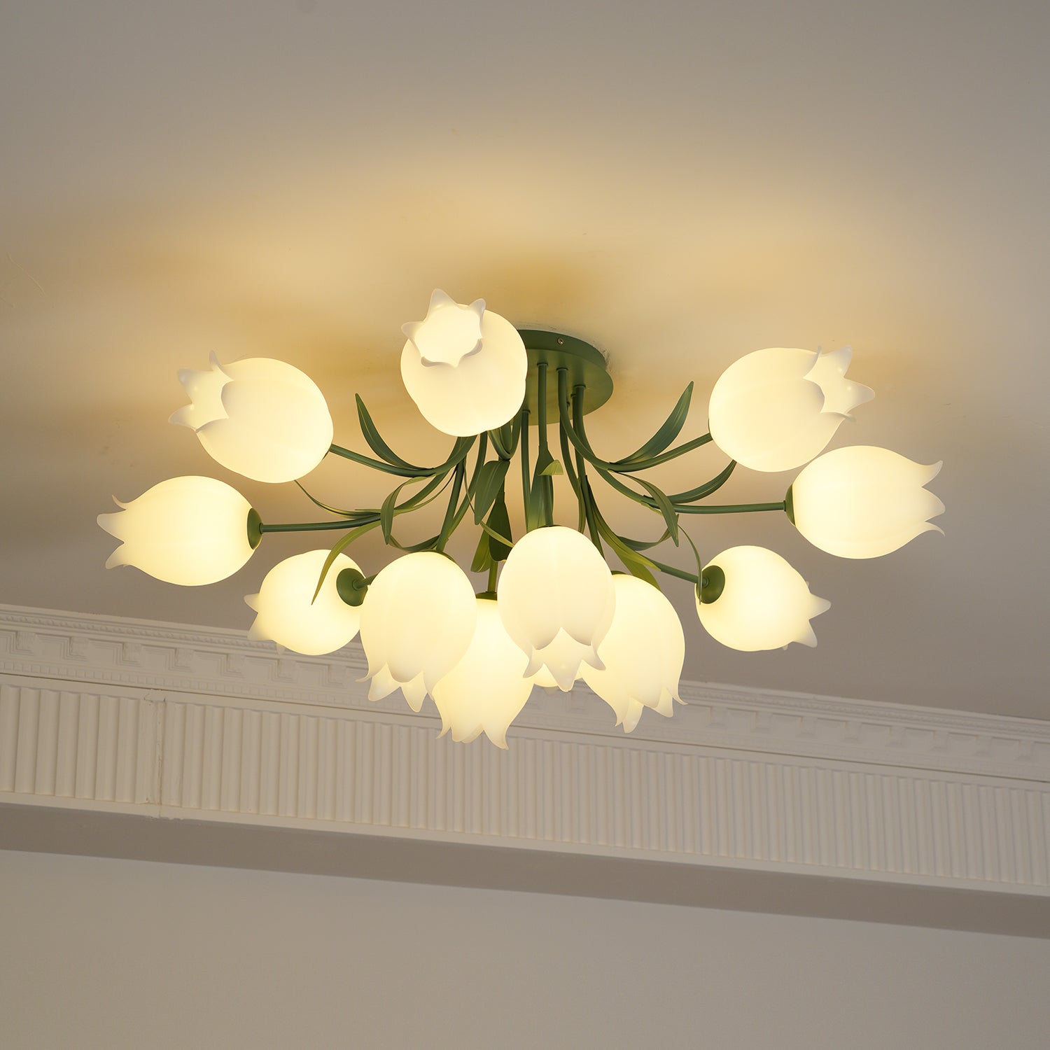Lustra Ceiling Light Lily Flower Blossom Green Base - Letslighting