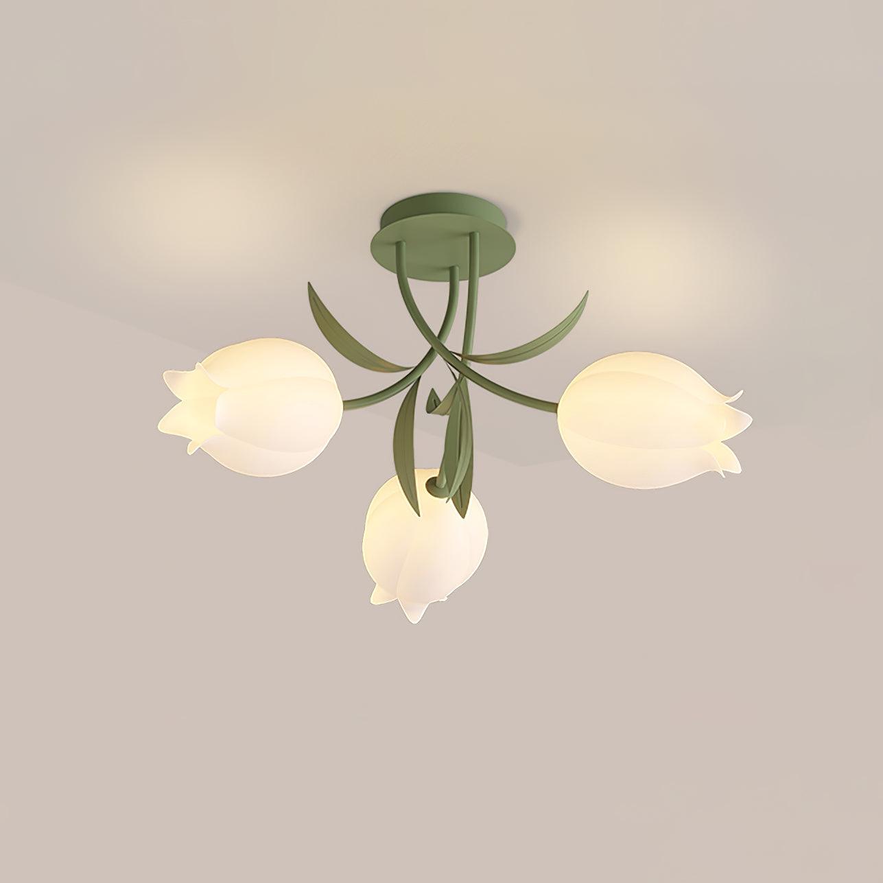 Lustra Ceiling Light Lily Flower Blossom Green Base - Letslighting