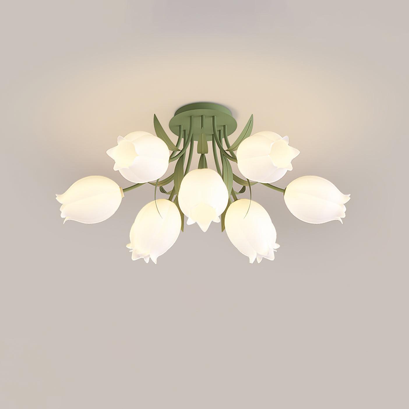 Lustra Ceiling Light Lily Flower Blossom Green Base - Letslighting