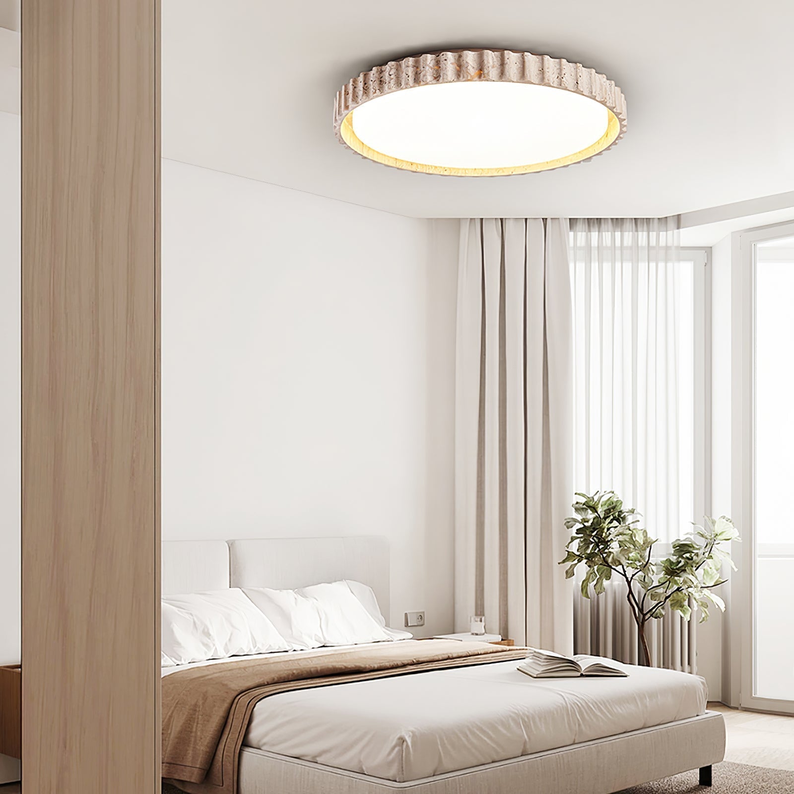 Ornorus Fluted Ring Travertine Ceiling Light - Neutralighting