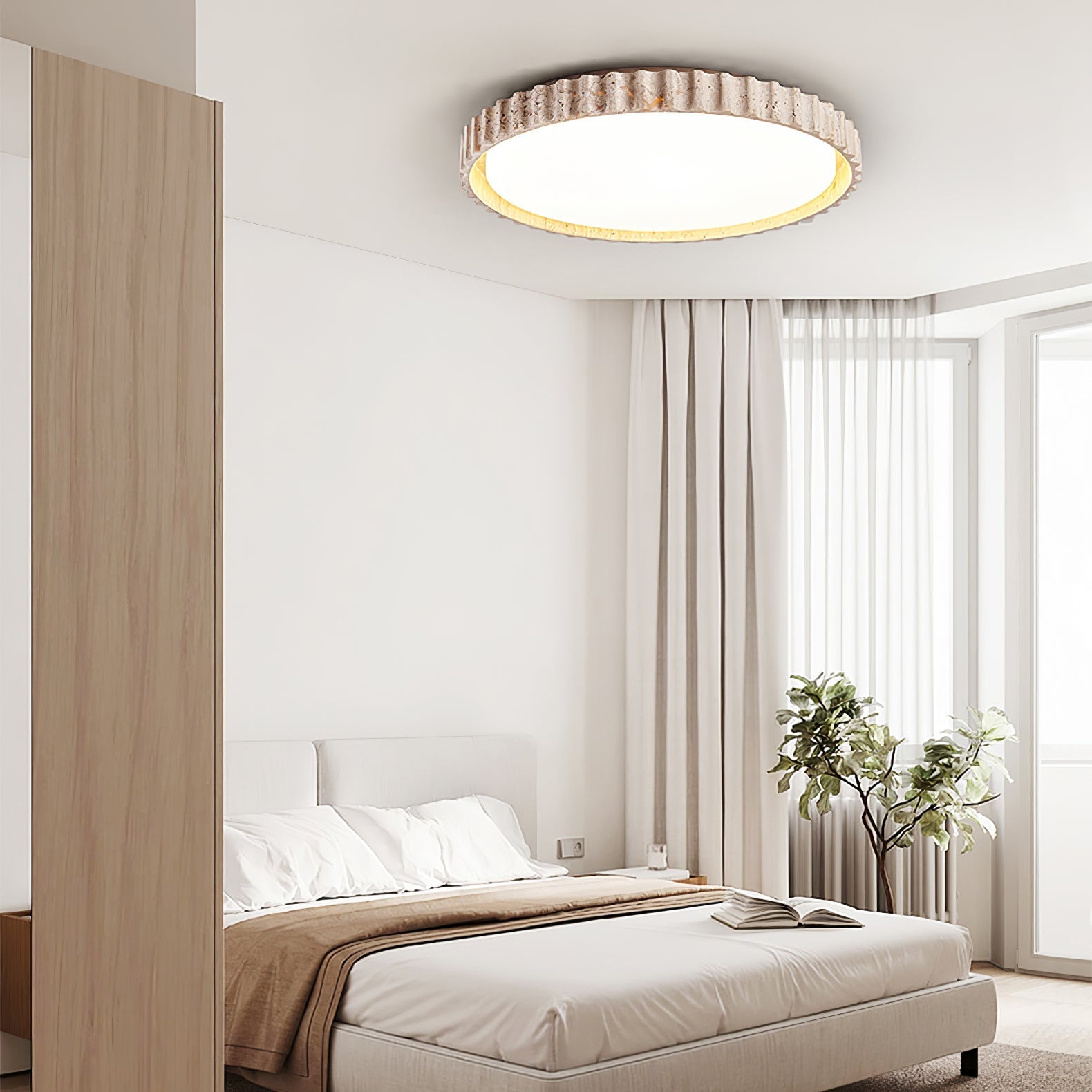 Ornorus Fluted Ring Travertine Ceiling Light - Neutralighting