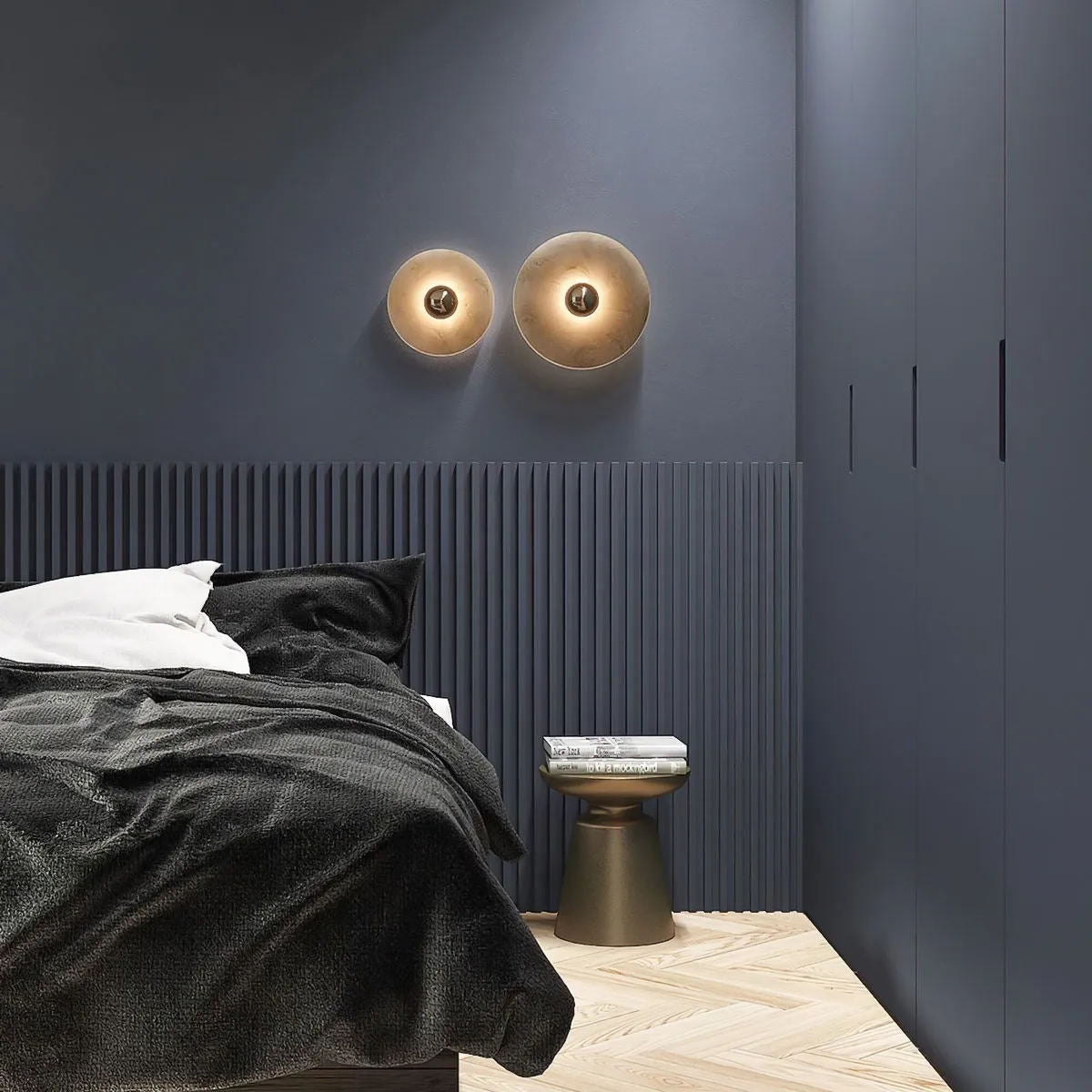 Round Wall Lamp Alabaster Fluted Brass - Neutralighting