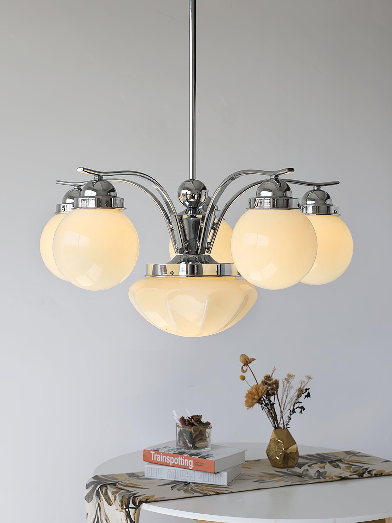 Lustra Chandelier Retro Chic Globe White Glass - Letslighting
