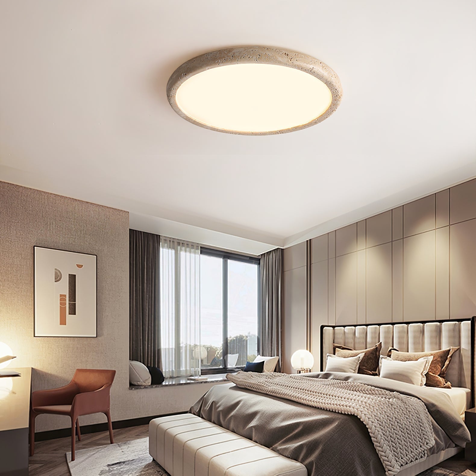 Aurrina Ring Frame Travertine Ceiling Light - Neutralighting