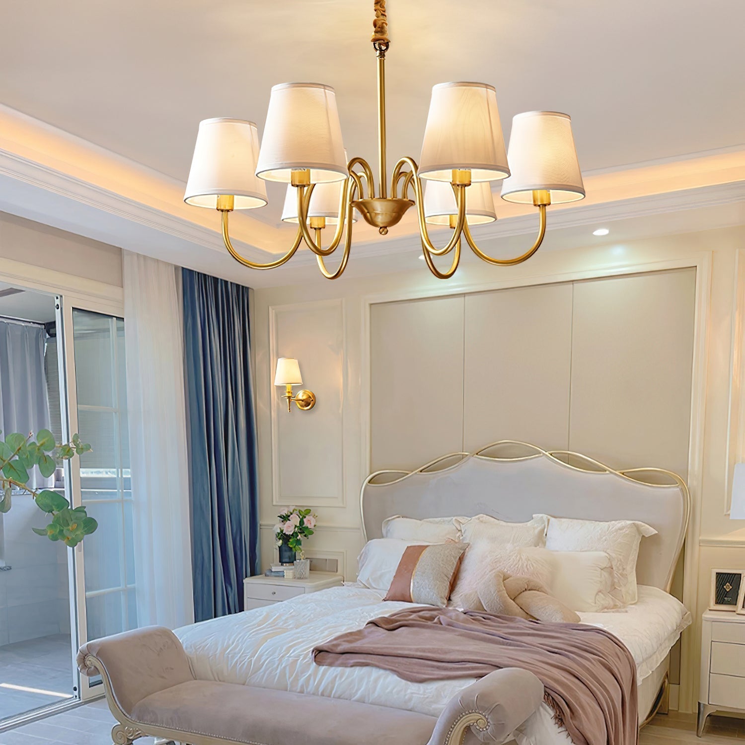 Aged Traditional Stacey Fabric Chandelier - Neutralighting