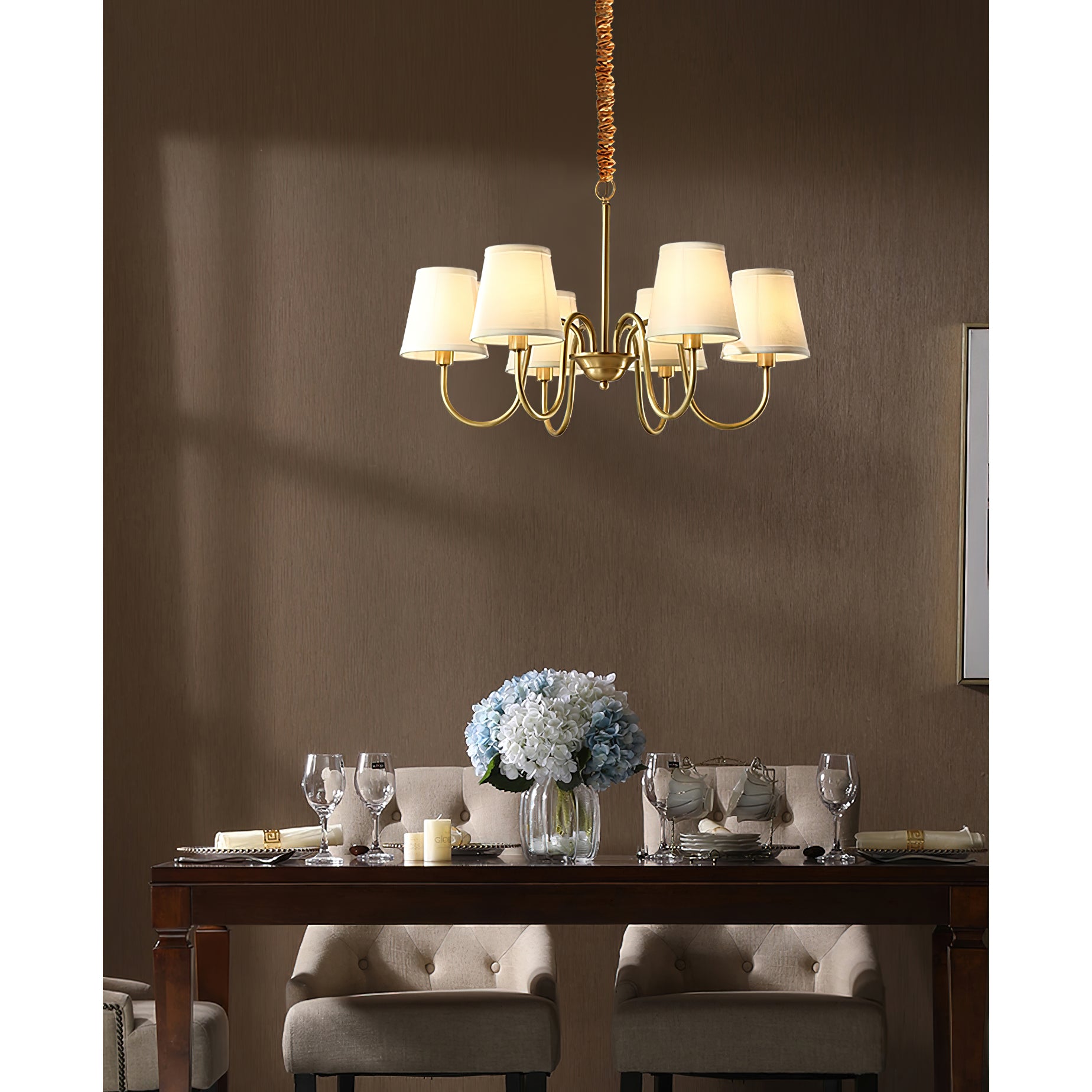 Aged Traditional Stacey Fabric Chandelier - Neutralighting