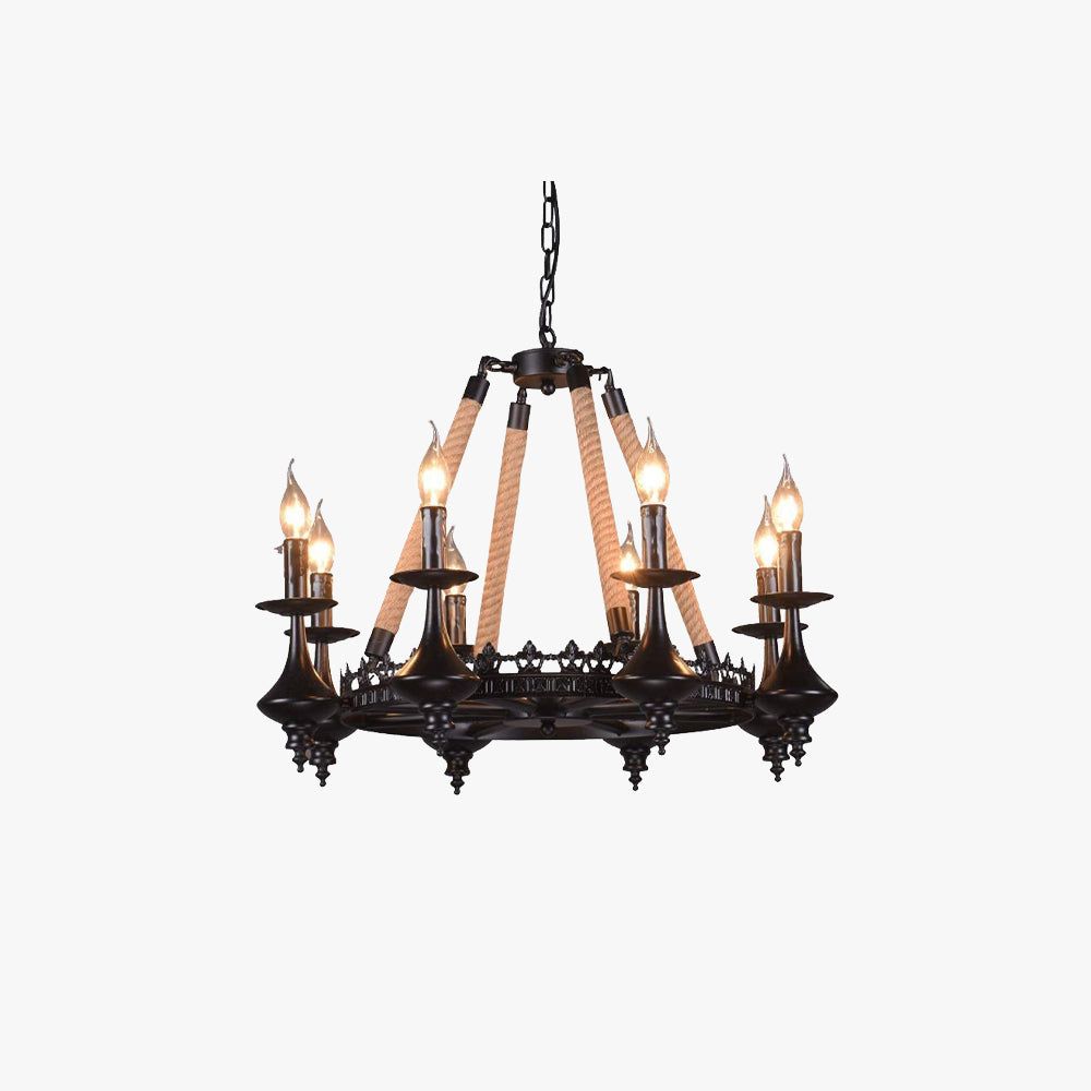 Epoch Retro Candle Chandelier Black Metal/Rope Restaurant/Bar