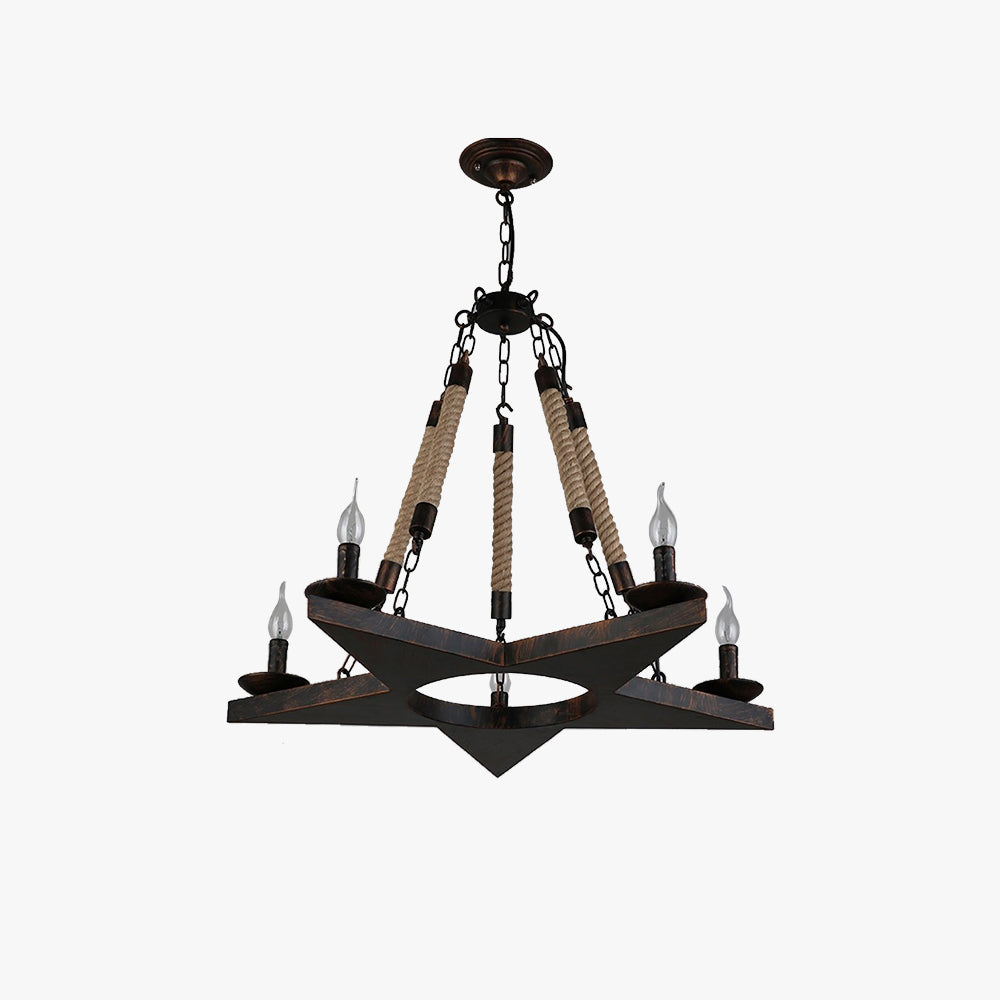 Epoch Retro Pentagram Chandelier Rust Metal/Rope Cafe/Restaurant