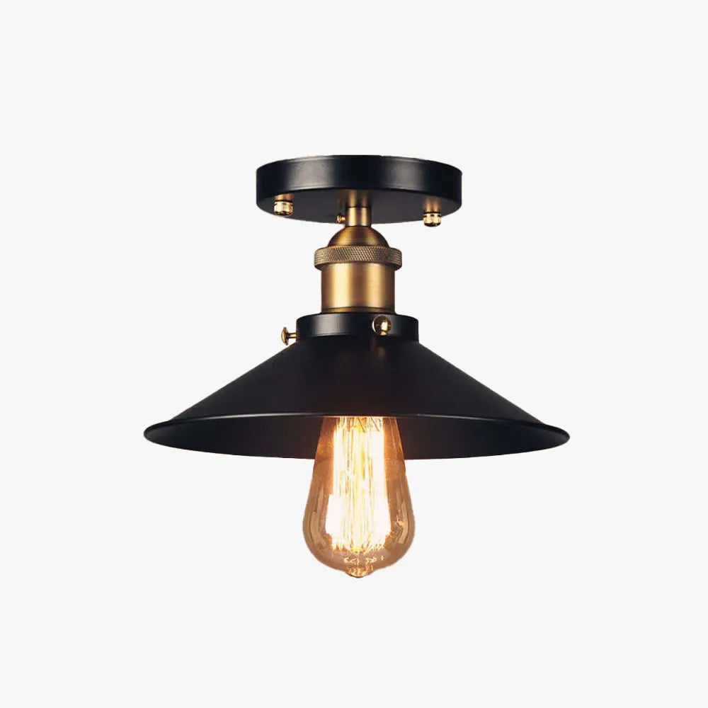 Austin Industrial Cone Metal Ceiling Light, Black