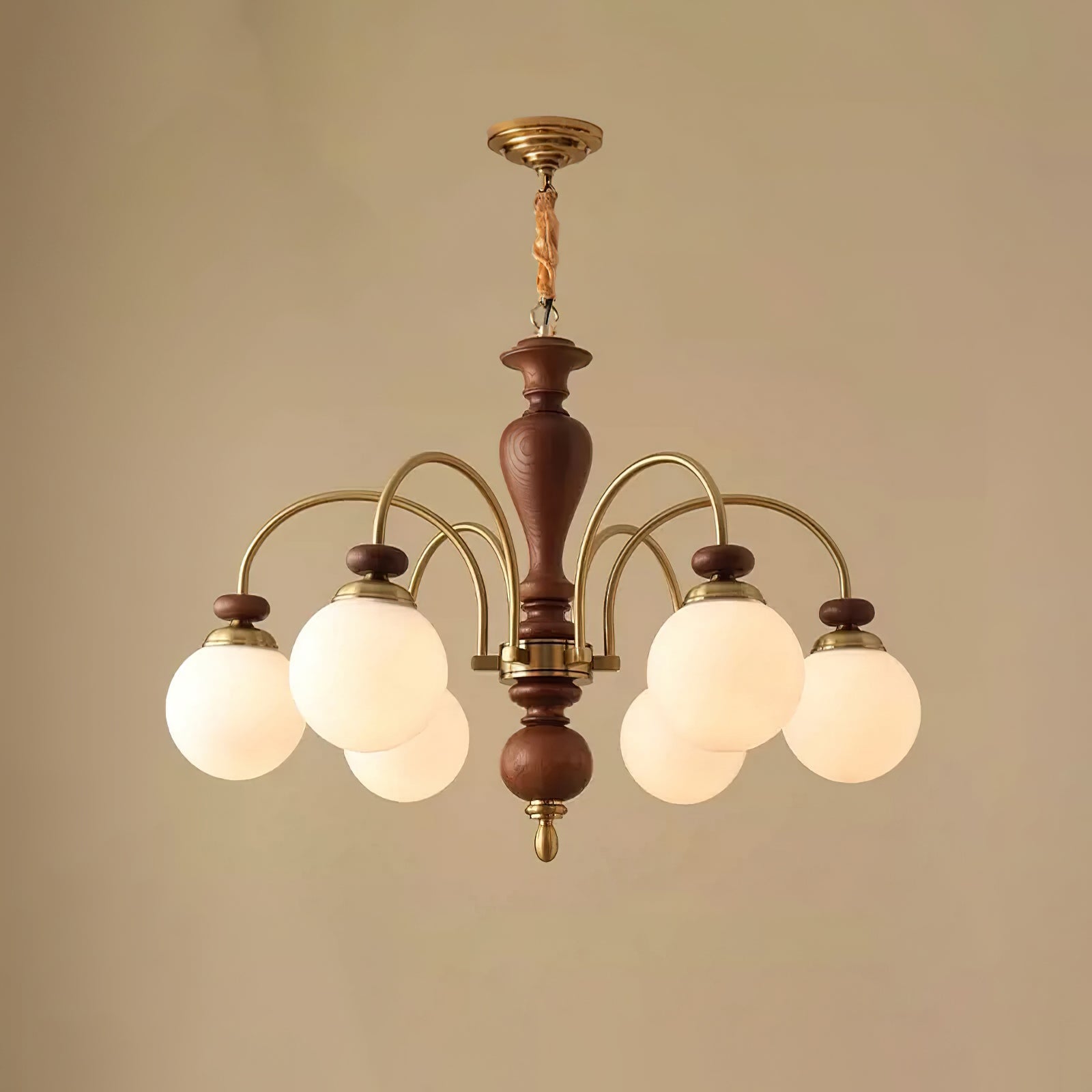 Solara Chandelier Classic Wooden Brass - Letslighting