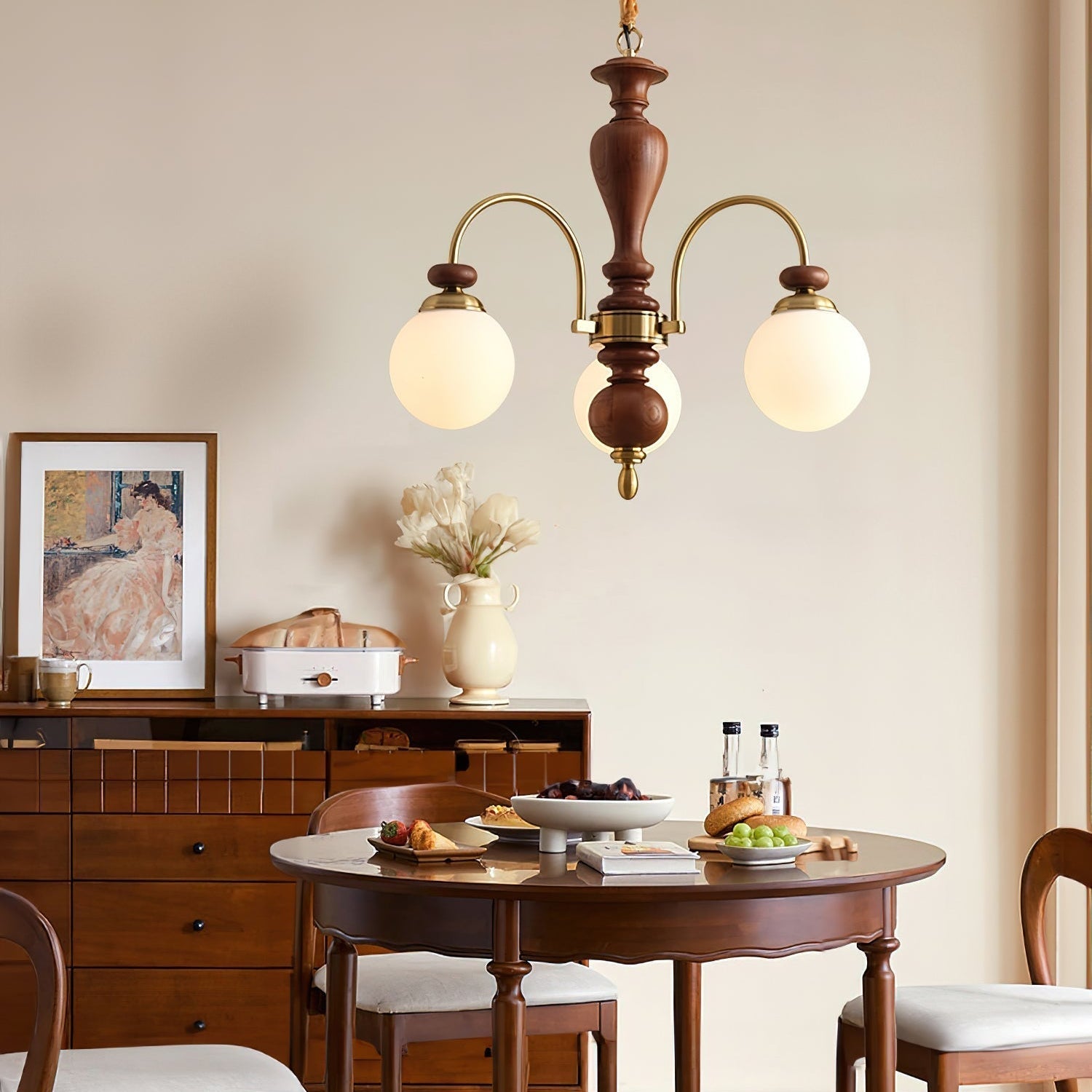 Solara Chandelier Classic Wooden Brass - Letslighting