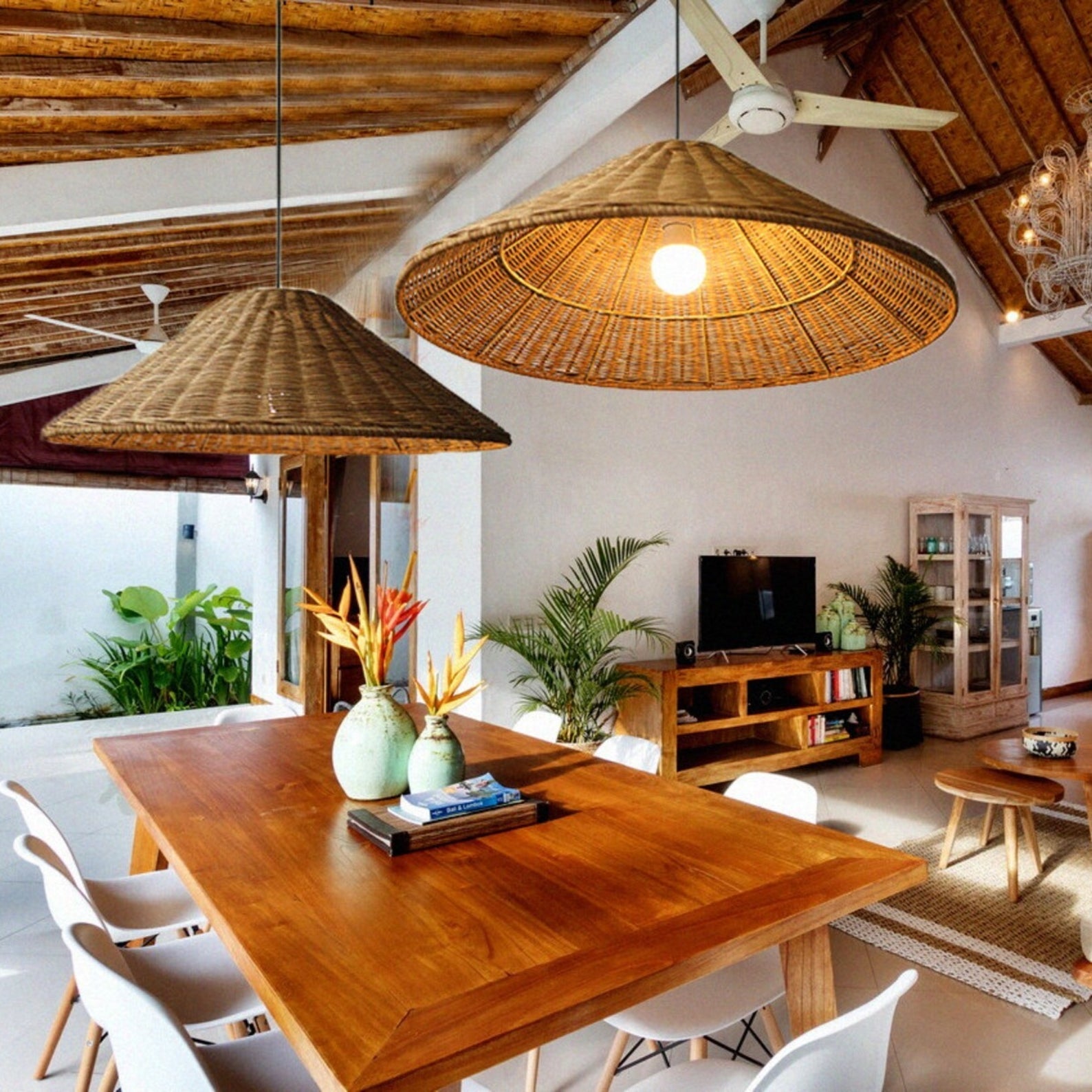 Muto Vintage Handmade LED Rattan Pendant Light Living Room