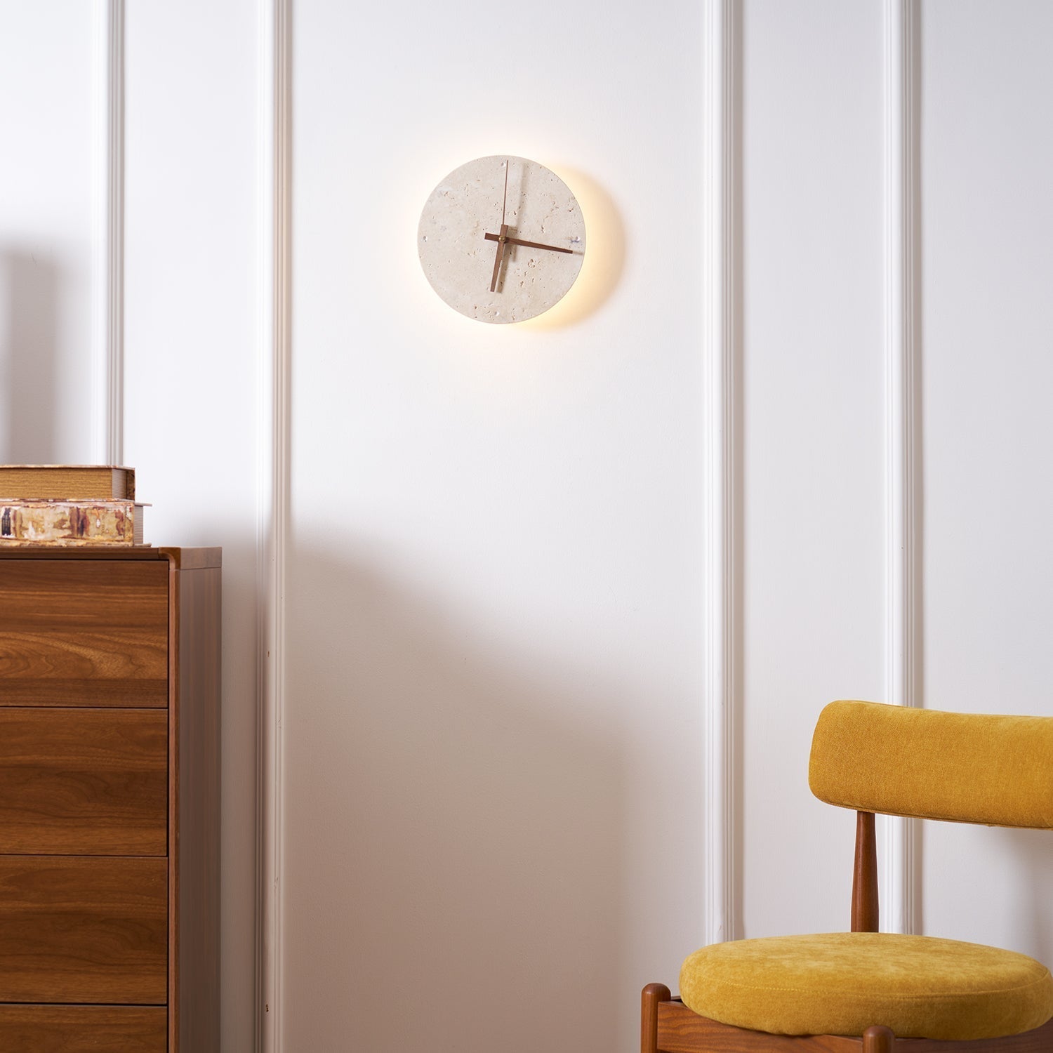 Wall Lamp Travertine Clock with Modern Minimalist Style Natural - Letslighting