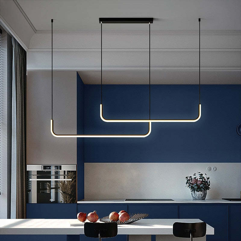 Arisha Modern Linear Pendant Light Double Frame, Black/Gold