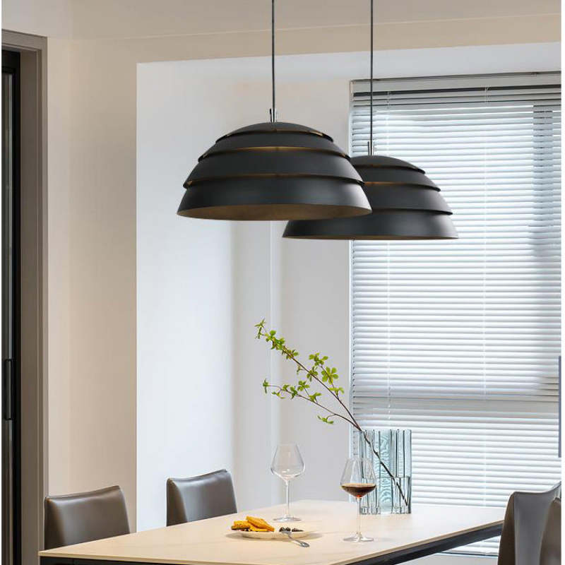 Arisha Design Semi-Globe Metal Pendant Light, Black/White