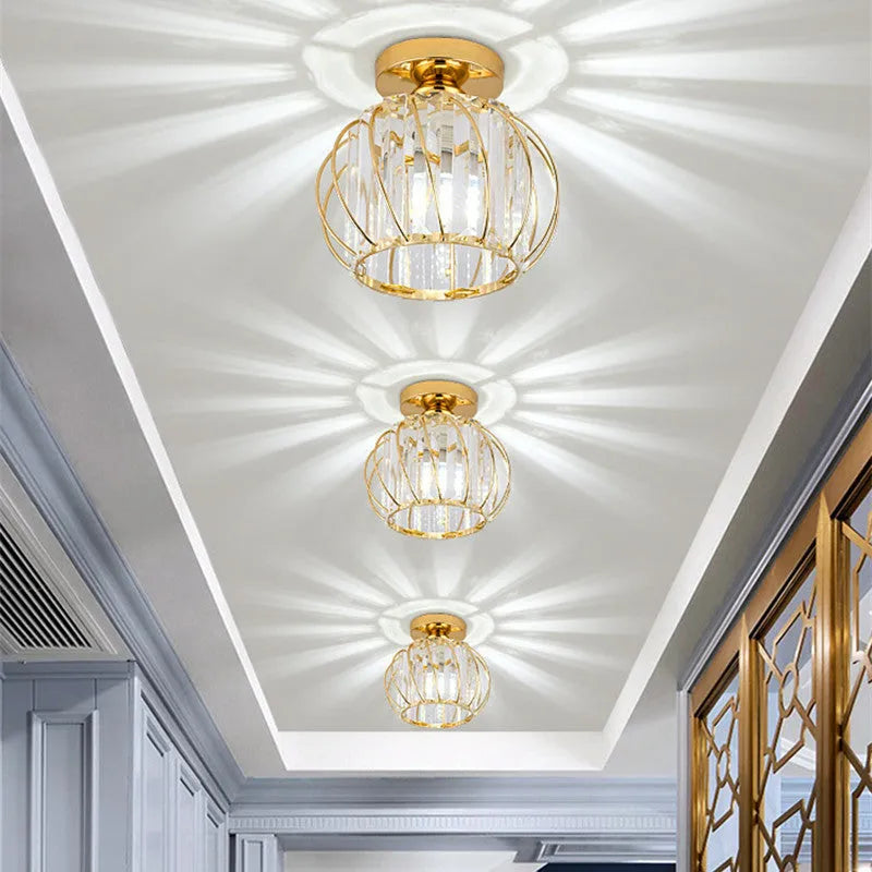 Arisha Modern Globe Crystal Cage Ceiling Light, Black/Gold