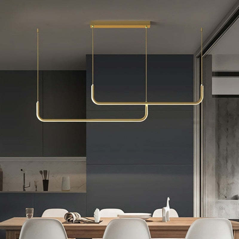 Arisha Modern Linear Pendant Light Double Frame, Black/Gold