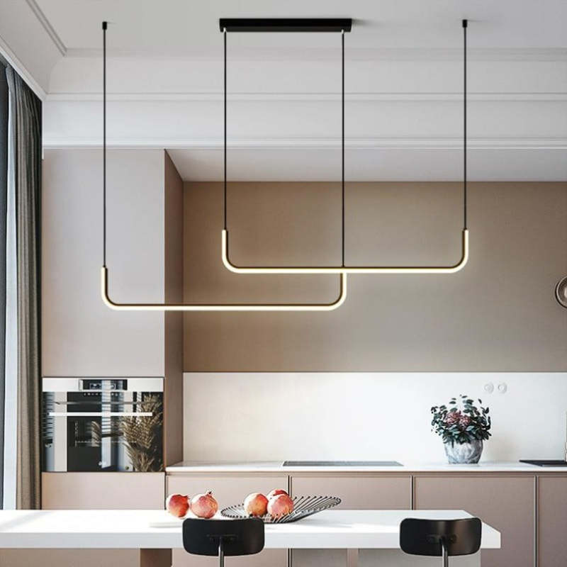 Arisha Modern Linear Pendant Light Double Frame, Black/Gold