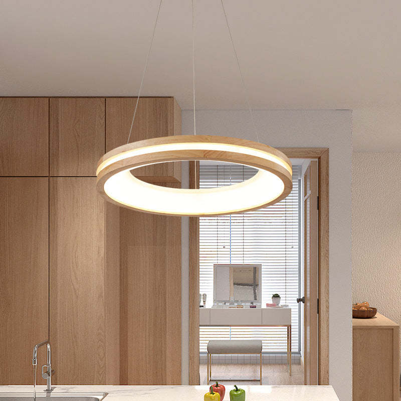 Muto Modern Ring Wood Pendant Light