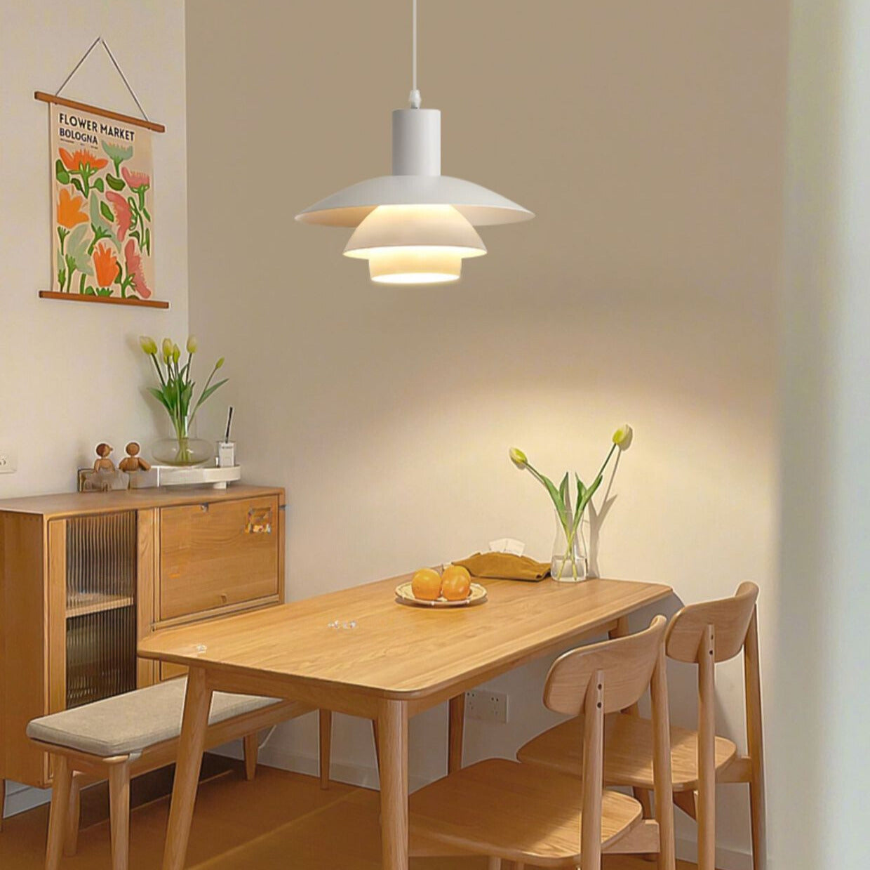 Valentina Modern LED Pendant Light White Wood Metal Bedroom