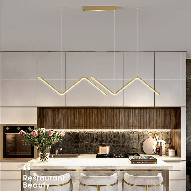 Arisha Modern Wavy linear Pendant Light Double, Black/Gold