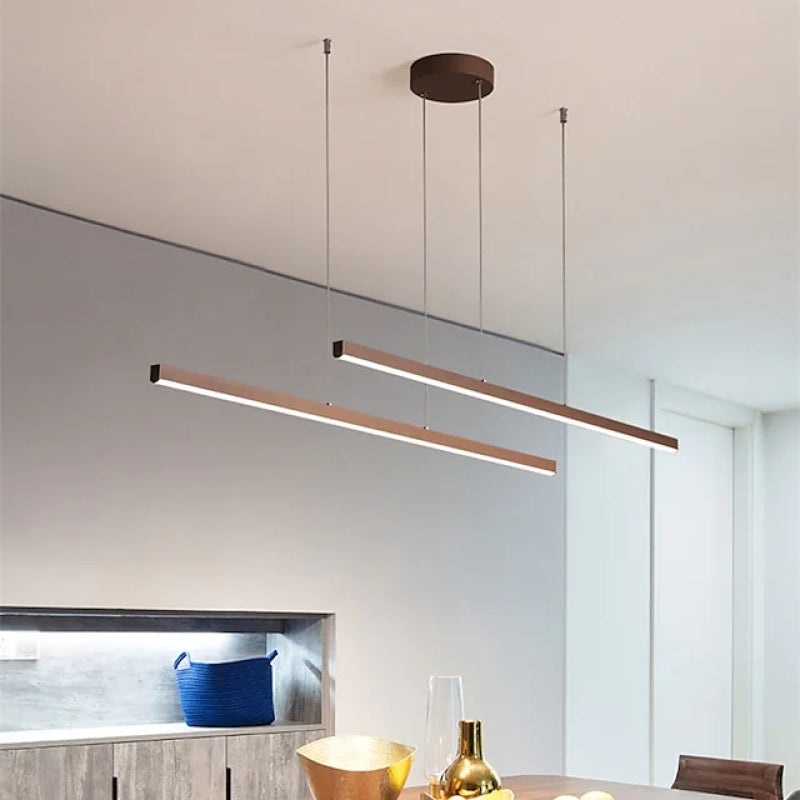 Arisha Modern Minimalist Double-Linear Metal Pendant Light, Brown