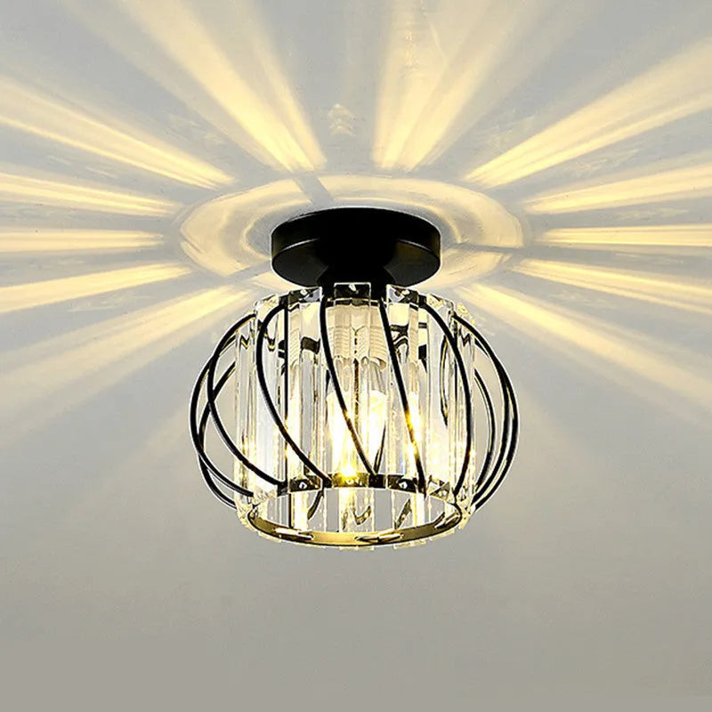 Arisha Modern Globe Crystal Cage Ceiling Light, Black/Gold