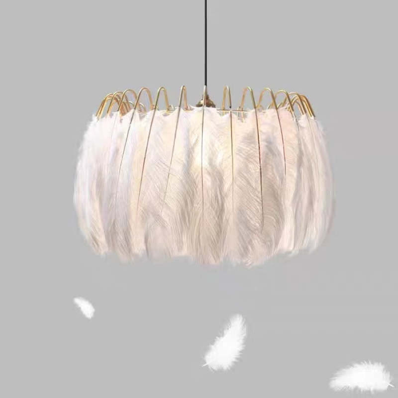 O'Moore Elegant Feather Pendant Light, Black/White, Bedroom/Living Room