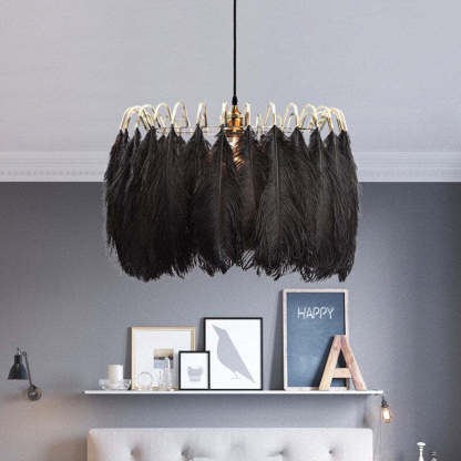 O'Moore Elegant Feather Pendant Light, Black/White, Bedroom/Living Room