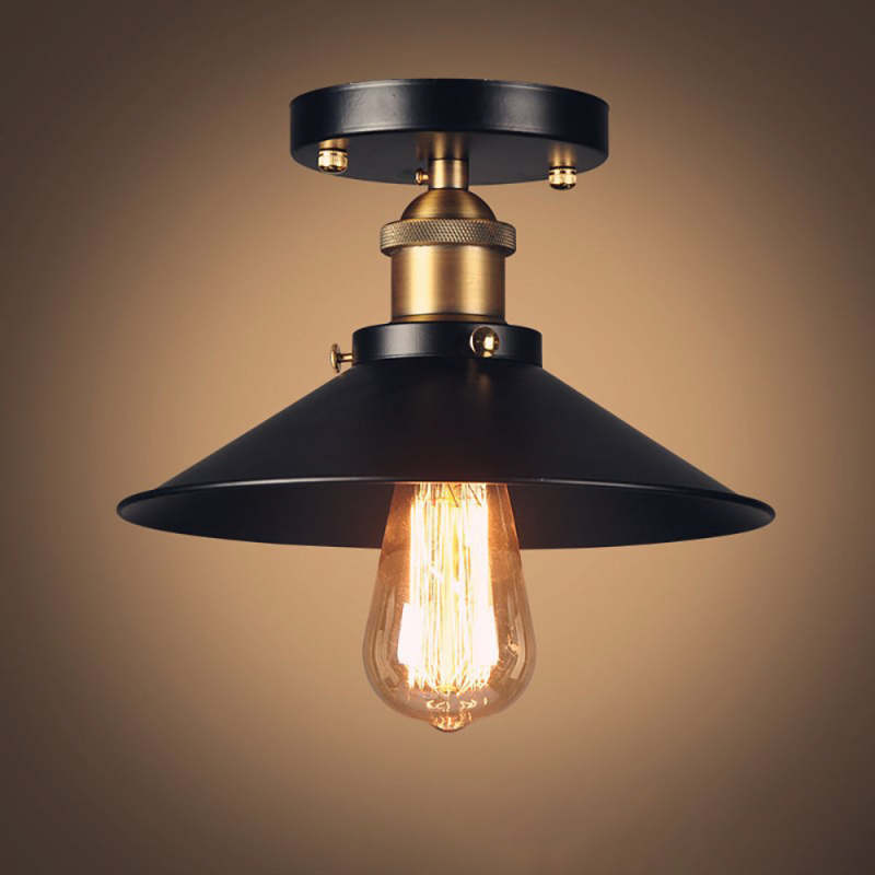 Austin Industrial Cone Metal Ceiling Light, Black
