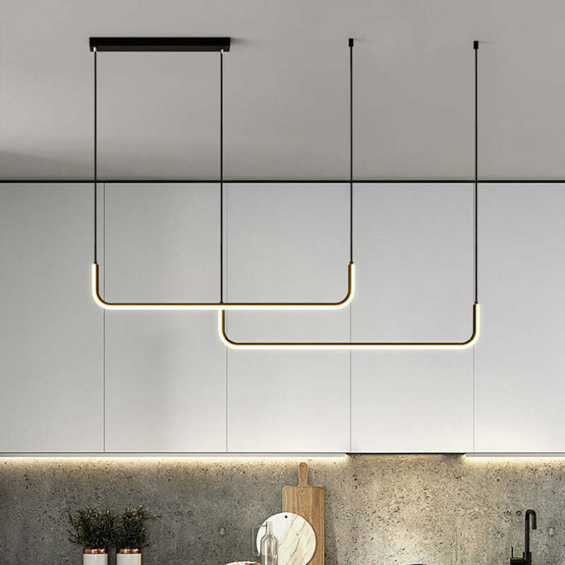 Arisha Modern Linear Pendant Light Double Frame, Black/Gold