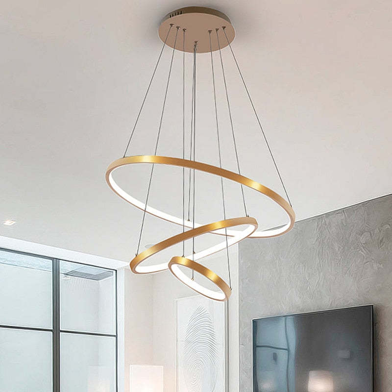 Arisha Pendant Light, Inner Ring Illuminated, White/Black/Gold