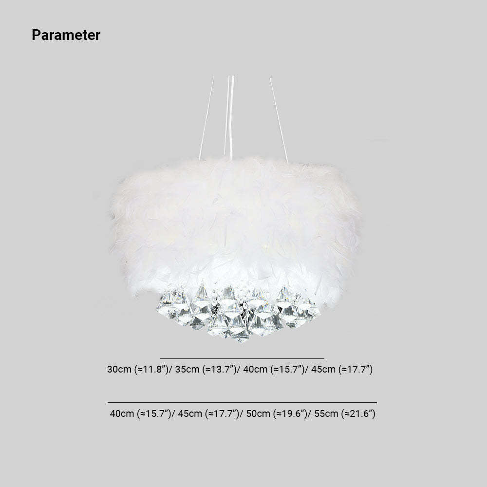 O'Moore Modern Luxury Round Chandelier, Feather/Crystal, White