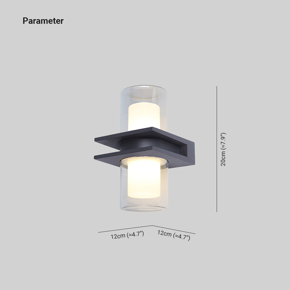 Ray Modern Cylindrical Metal Outdoor Wall Lamp With 2 Heads, Black
