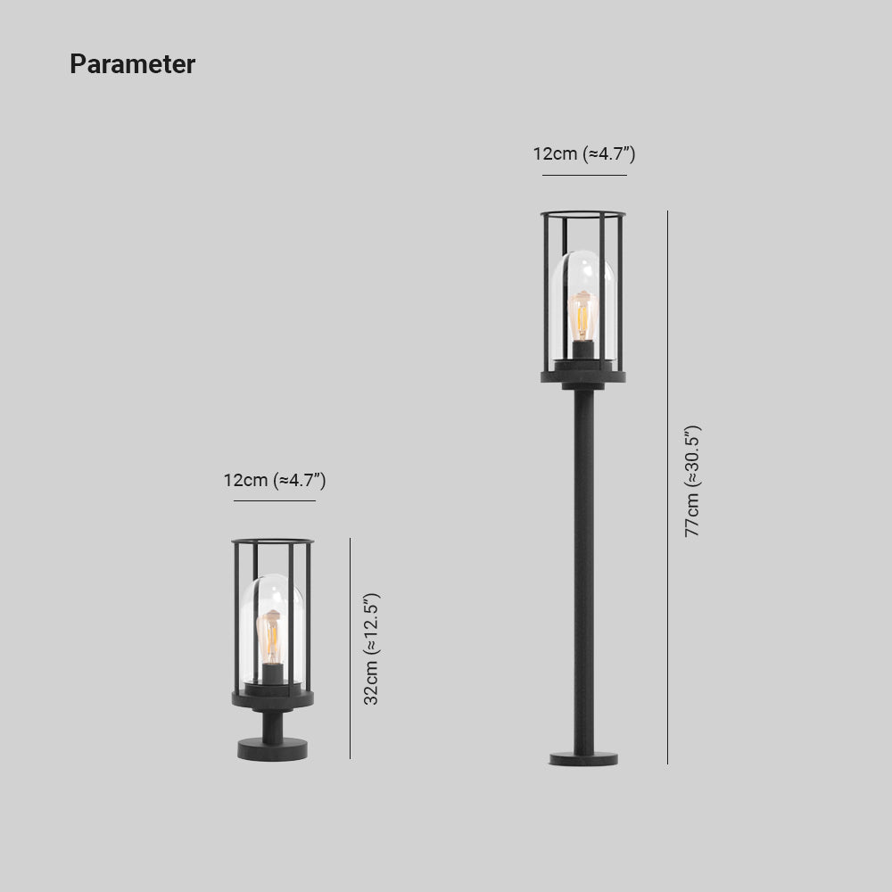 Ray Metal Cylindrical Lantern Shaped Solar Outdoor Path Light, Black