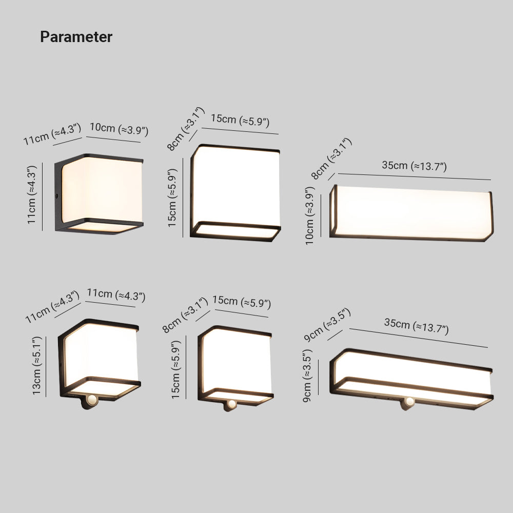 Ray Modern Minimalist Rectangular Acrylic Sensor Solar Outdoor Wall Lamp, Black/White