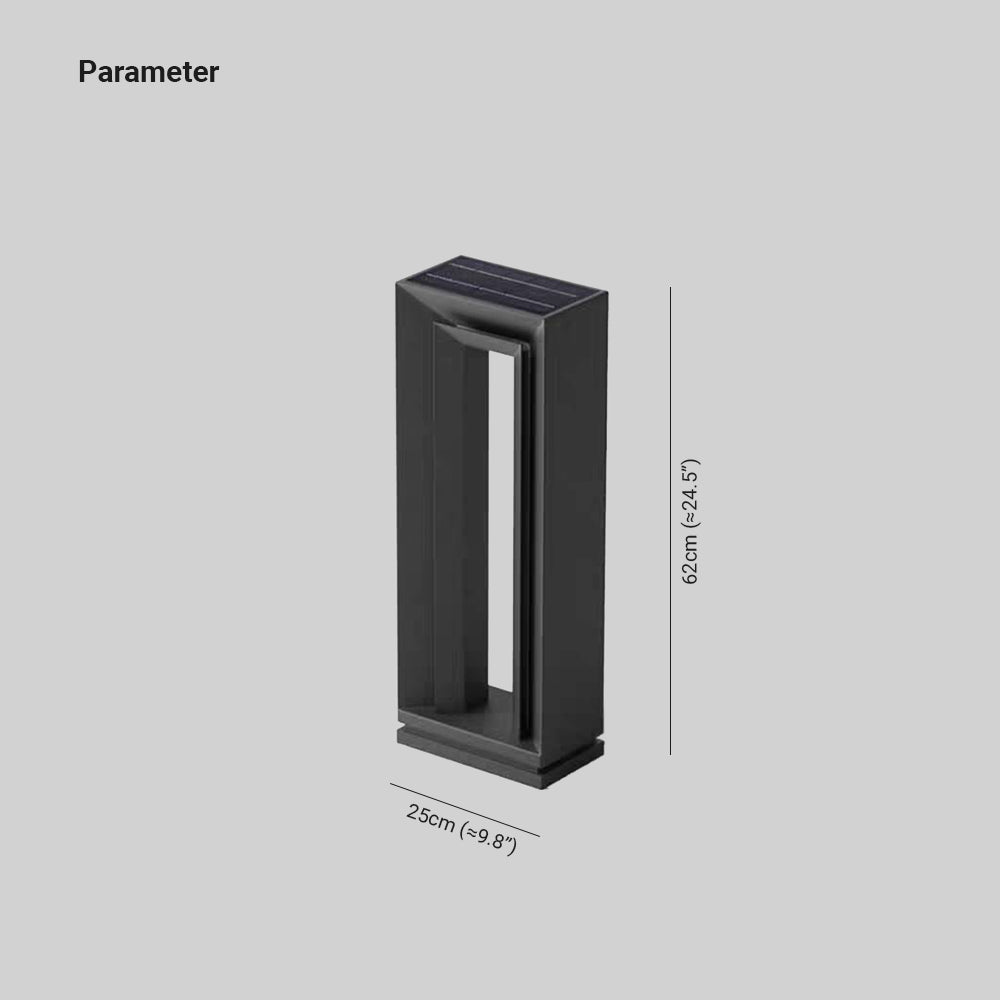 Ray Modern Metal Hollow Rectangular Solar Outdoor Path Light, Black