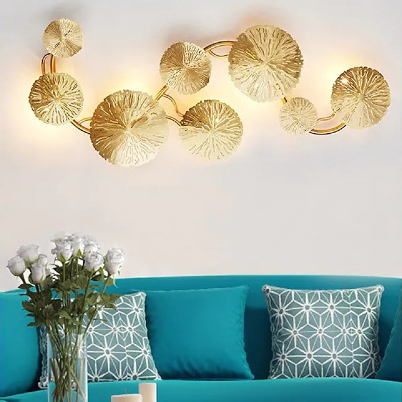 Arisha Modern Metal Round Lotus Leaf Wall Lamp, Gold